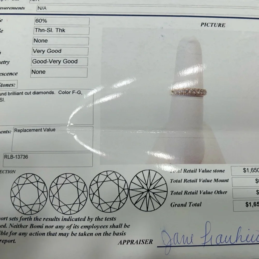 14K Yellow Gold Diamond Band- Textured Heart Edge- Appraised at $1,650 - Picture 4 of 5